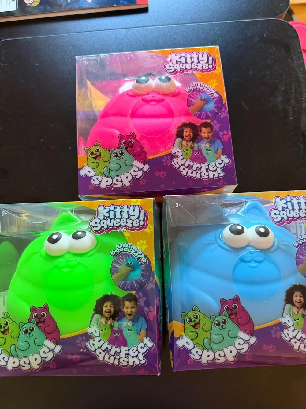 New All 3 Jumbo Kitty Cat Squeeze Blue Pink Green XL Squishy Toy PPNC Sensory
